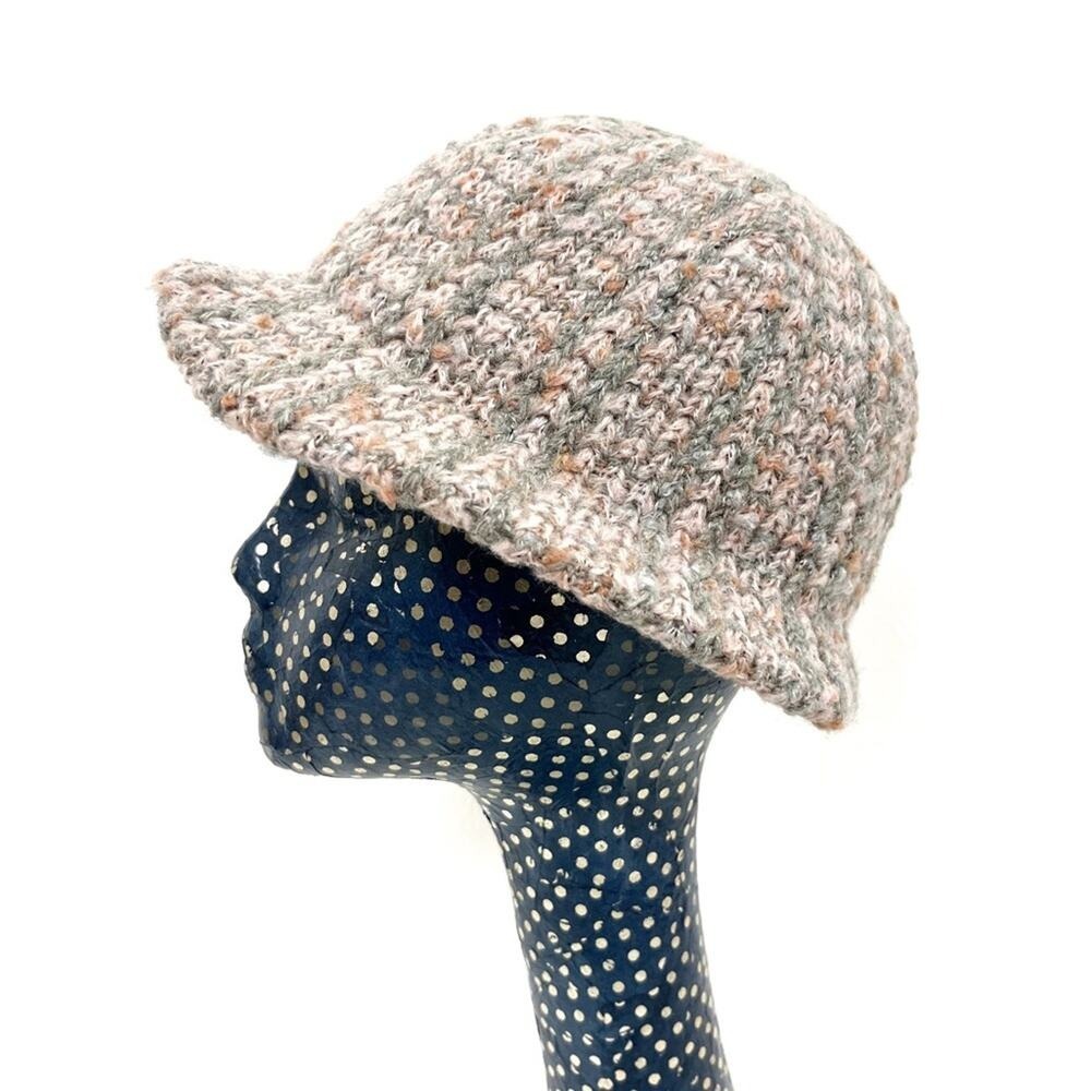 Vintage Wool Knit Hat Ribbed Flare Brim - Picture 2 of 8